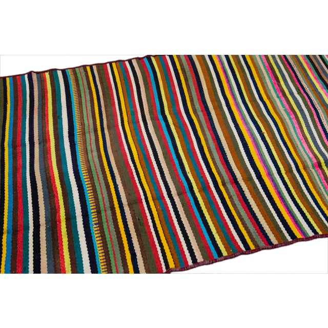 Red Multicolor Vintage Kilim Handmade Flatweave Striped Wool Runner For Sale - Image 8 of 10