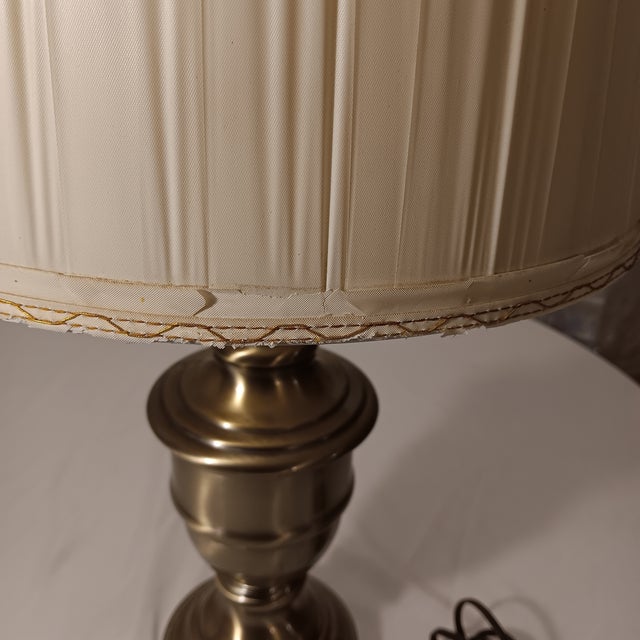 Metal Vintage Mid-Century Modern Brass Table Lamp With a Bronze Tone With Lamp Shade For Sale - Image 7 of 12