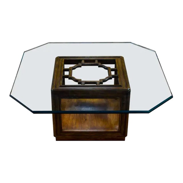 Late 20th Century Chinoiserie Oak Cube Coffee Table W/Glass Top Sketchbook Collection by Drexel Heritage For Sale
