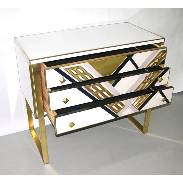 Metal 1990s Italian White Black and Gold Chest Sideboard on Brass Legs For Sale - Image 7 of 10
