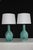 Beautiful pair of Seguso style Murano glass lamps. Hand blown mottled hews of turquoise and porcelain white. Giving an...