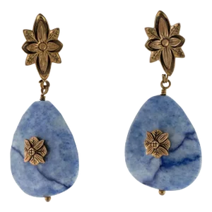 Early 21st Century Stephen Dweck Earrings Sterling Silver 925 Quartzite Denim Blue Gemstone - 2 Pieces