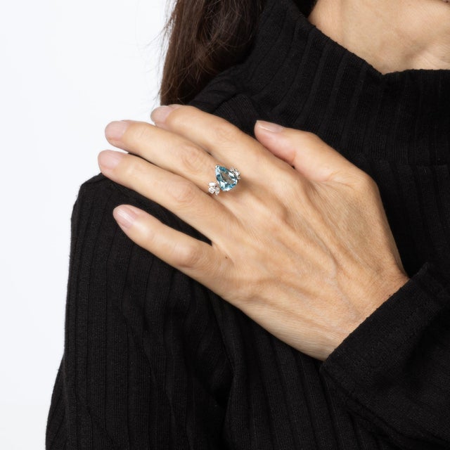 3.50ct Pear Cut Aquamarine Ring Vintage 14k White Gold Sz 6 Fine Jewelry For Sale In Los Angeles - Image 6 of 6