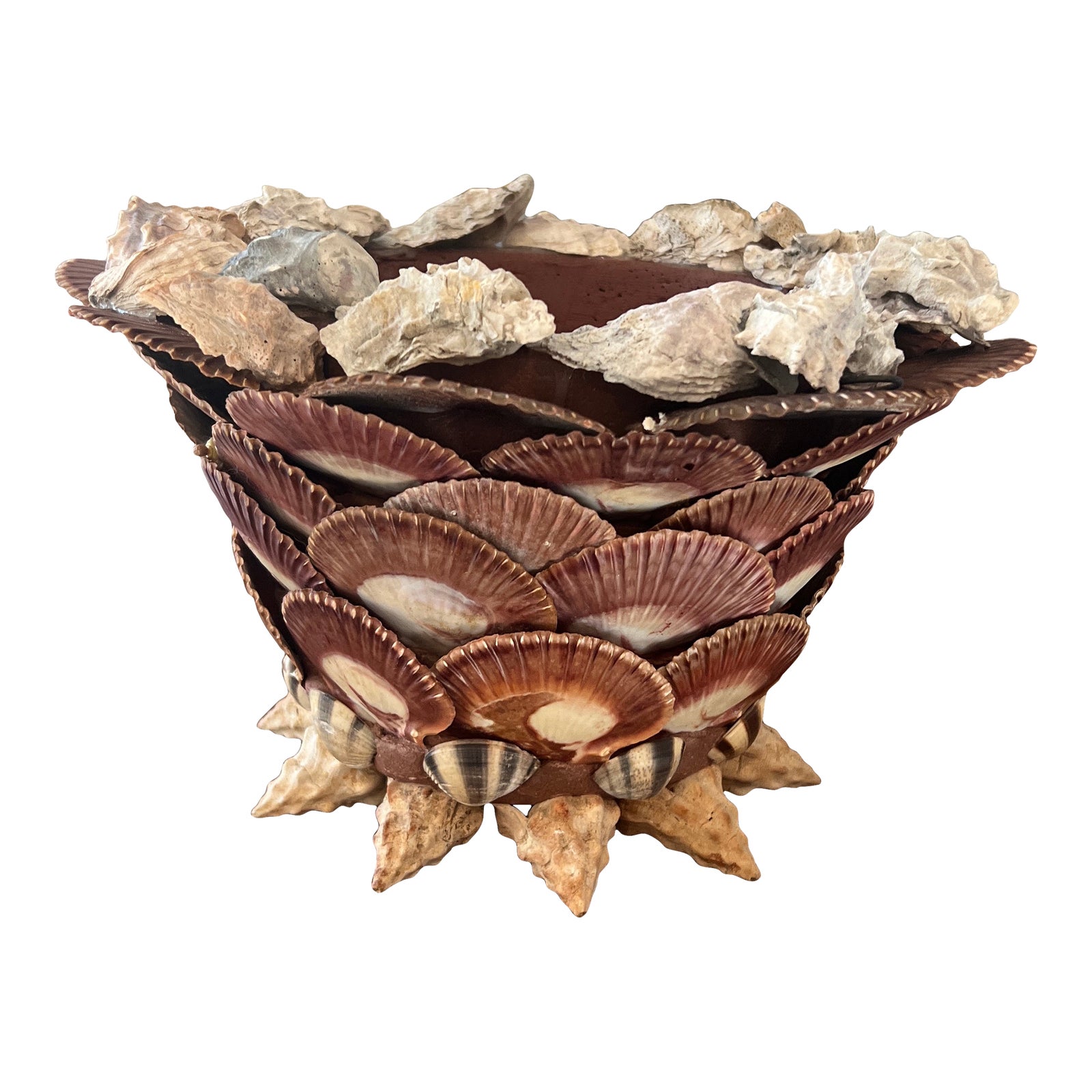 Vintage Shell Encrusted Terracotta Planter Cachepot | Chairish