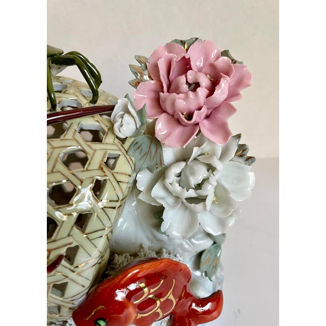 Chinese Mid-Century Chinese Porcelain Sea Life Openwork Basket Sculpture For Sale - Image 3 of 12