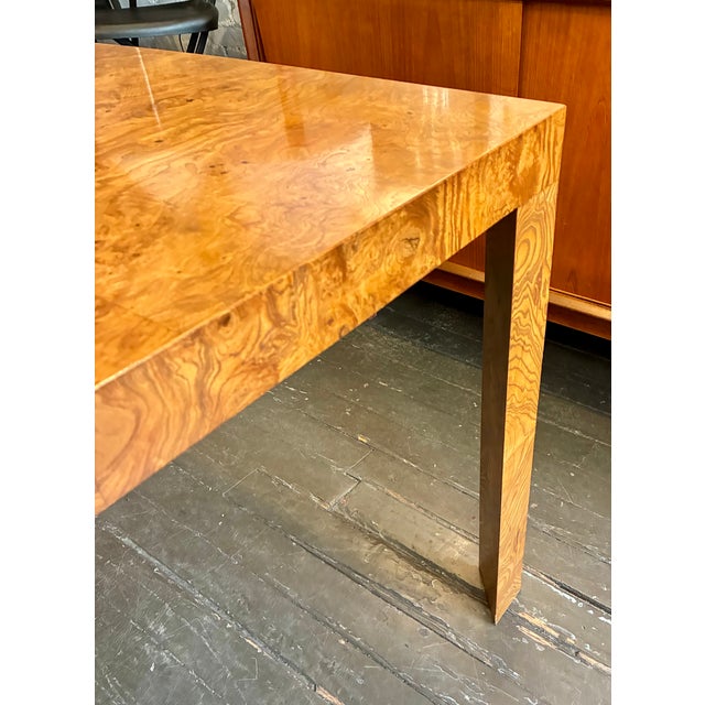Wood 1970s Burlwood Parsons Table by Edward Wormley for Dunbar For Sale - Image 7 of 10