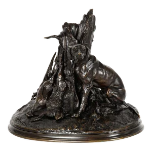French 19th Century Bronze Sculpture “Gardant Du Gibier” by Pierre-Jules Mêne