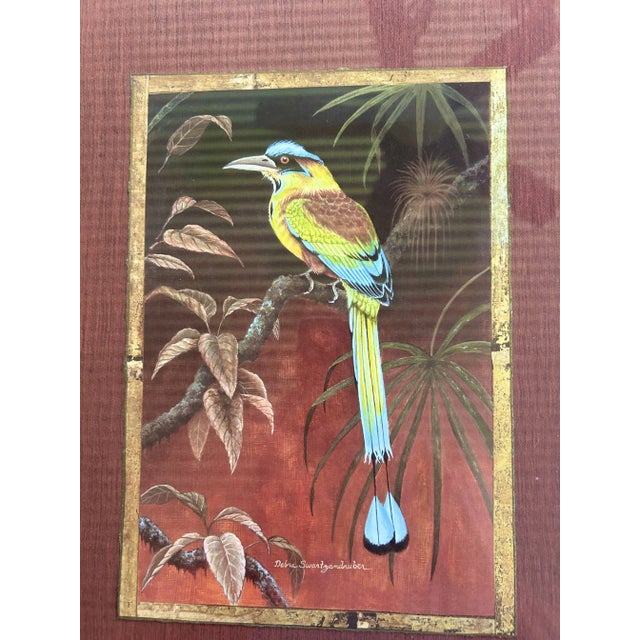Chinoiserie Ebonized Bamboo Framed Tropical Bird Prints - A Pair For Sale - Image 3 of 6