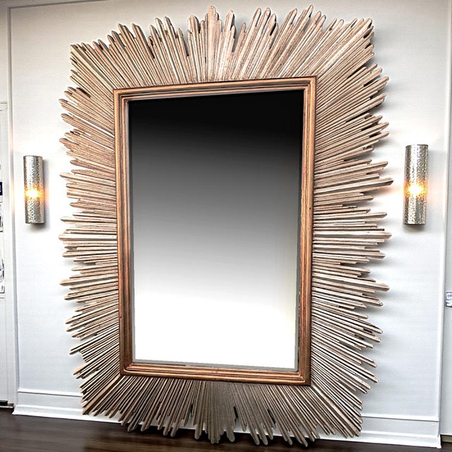 1980s Monumental Maitland-Smith Art Deco Inspired Gilt Sunburst Mirror 88" X 69" For Sale - Image 13 of 16