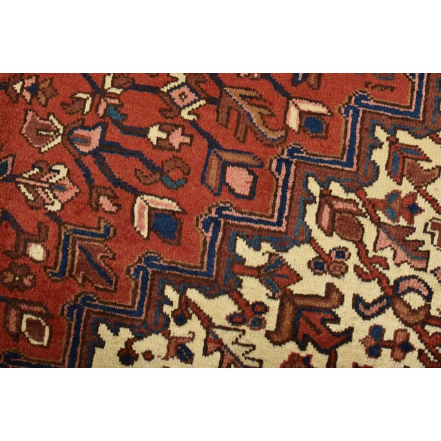 Vintage Heriz Rug 8'3'' X 11'8'' Red Wool Tribal Hand-Knotted Oriental Carpet For Sale - Image 4 of 15