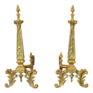 20th Century French Neoclassical Column Bronze Andirons - a Pair