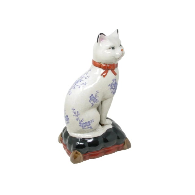 Vintage Large Staffordshire Style Ceramic Cat on Pillow Sculpture For Sale - Image 10 of 13