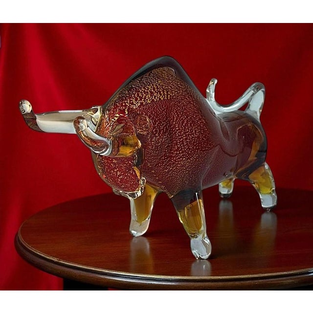 Late 20th Century Murano Red Glass Bull Sculpture “Sommerso” Technique For Sale - Image 15 of 16