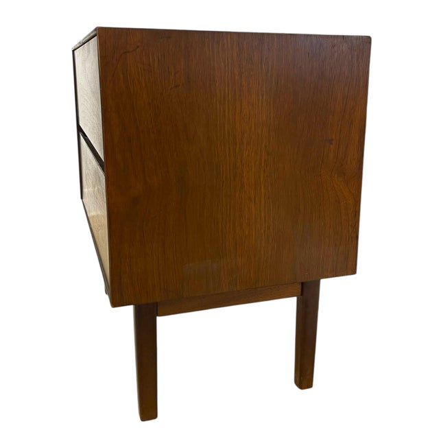 Wood Vintage Mid-Century Modern Walnut-Toned Accent Table With Two Dovetail Drawers For Sale - Image 7 of 10