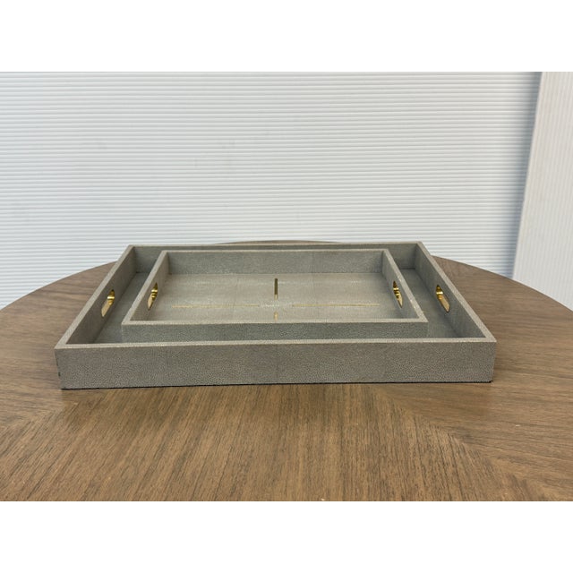 Design Plus Gallery presents a Set of Two Daina Faux Shagreen Trays for Good Earth. This is a luxurious set of two...