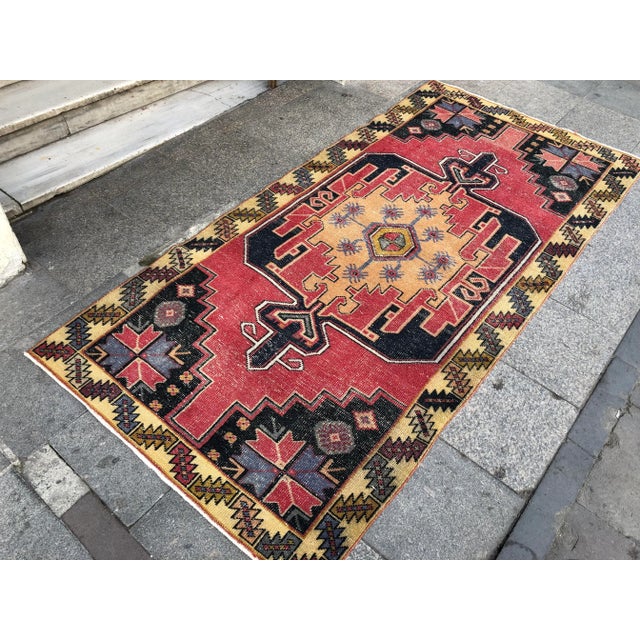 Textile Vintage Handmade Turkish Wool Rug - 4′2″ × 8′7″ For Sale - Image 7 of 11