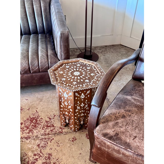 Contemporary Vintage Mother-of-Pearl Inlaid Octagonal Accent Table For Sale - Image 3 of 7