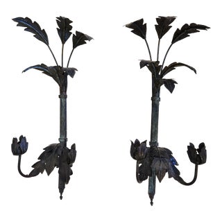 Pair of Rustic Finish Decorative Wall Candle Brackets For Sale
