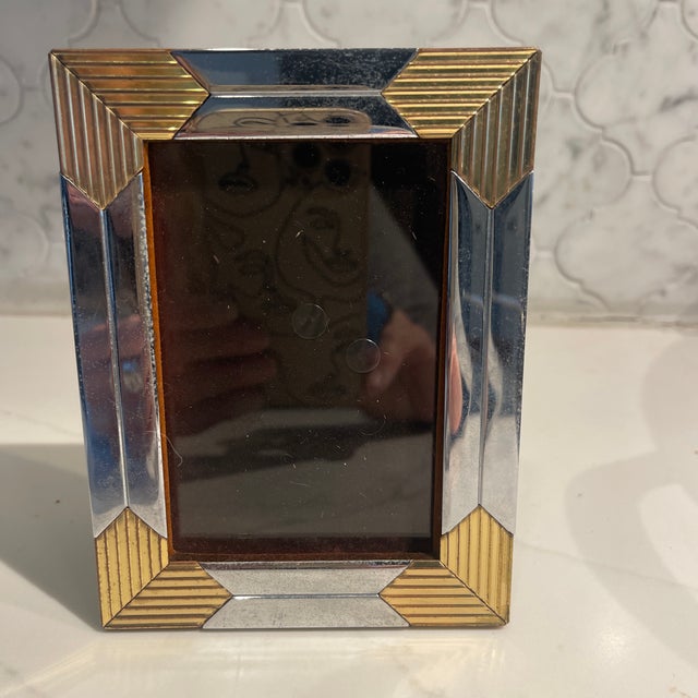 Vintage Art Deco Chrome & Brass Picture Frame With Velvet Sides, C. 1935–1945 For Sale - Image 4 of 5