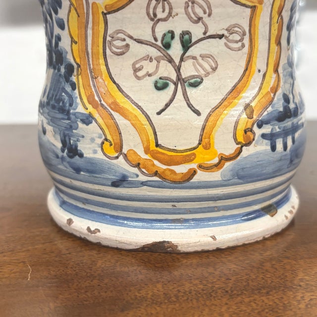 Antique Albarello Pharmacy Jar with Coat of Arms and Crown, 1700 For Sale - Image 4 of 14