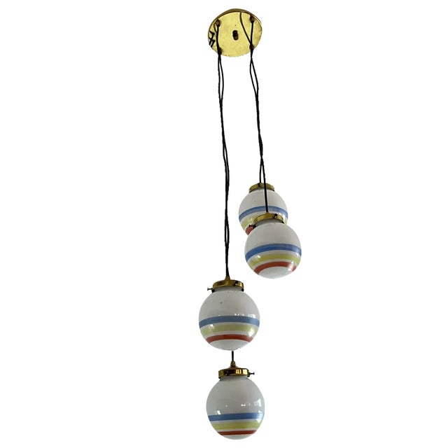 Vintage Suspension 4 Lights with Glass Bowls, Italy, 1970s For Sale