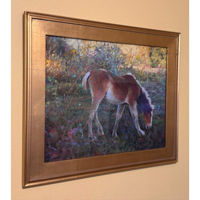 Jeff Slemmons Little Spunkaroo by Jeff Slemons | Soft Pastel on Sanded Paper Young horse grazing in a colorful field. For Sale - Image 4 of 4