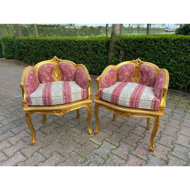 1970s French Louis XVI Gilt Beech Damask Sofa Set – 3 Pc For Sale - Image 11 of 18