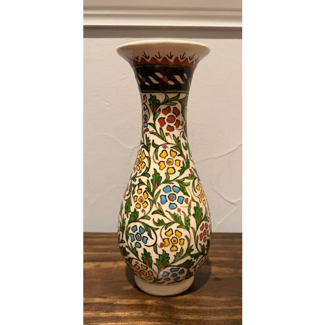 Traditional Vintage Turkish Hand-Painted Iznik-Style Floral Ceramic Vase For Sale - Image 3 of 8