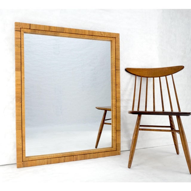 Large 36x44 c1970s Rectangle Rattan Cane Bamboo Frame Wall Mirror MINT For Sale - Image 10 of 15