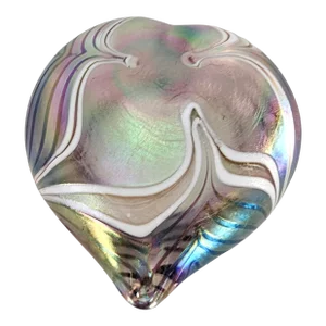 Aurene Iridescent Studio Art Glass Heart Paperweight