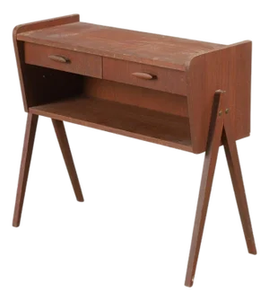 Mid 20th Century Atomic v - Legged Two Drawer Entry Chest in Teak