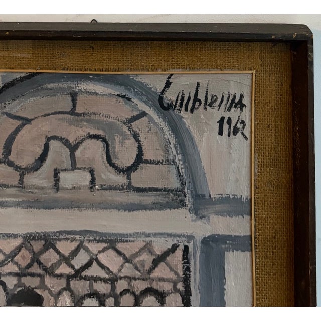 Mid-Century Modern Original Mid Century Salvatore Emblema Painting on Jute - Two Figures at a Door, Signed For Sale - Image 3 of 7