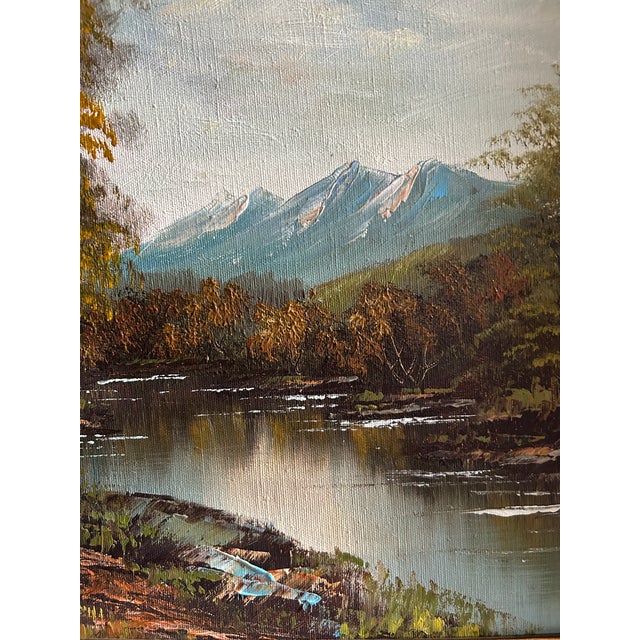 Mid Century Impressionist Landscape Oil Painting of the Sierra Nevada Mountain Range With Autumn Trees For Sale - Image 4 of 7