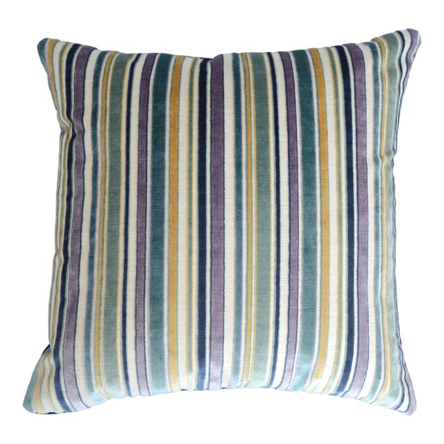 FirmaMenta Italian Blue Stripes Velvet Pillow For Sale