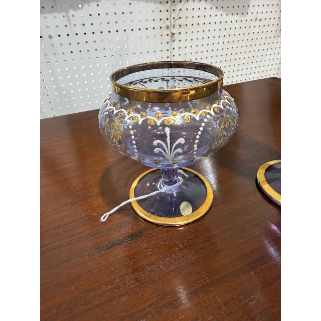 1950s Tino Luvie Murano Lot of 2 Signed Alexandrite Gold Gilt Floral Enamel Vases For Sale - Image 4 of 9