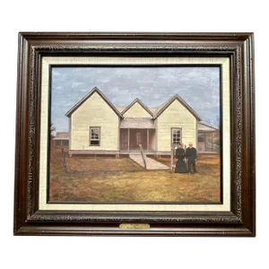 Vintage Farmhouse American Folk Art Painting by Howard Thompson Titled “The Cox Family”