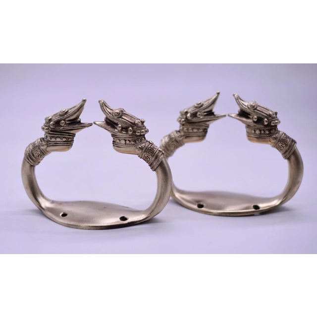 Brass Vintage Chinoiserie Brass Dragon Towel Holders - a Pair For Sale - Image 8 of 10