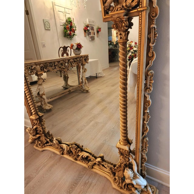 1960s 1960s Vintage Italian Grandeur Baroque Cherub Onyx Top Console With Matching Mirror For Sale - Image 5 of 12