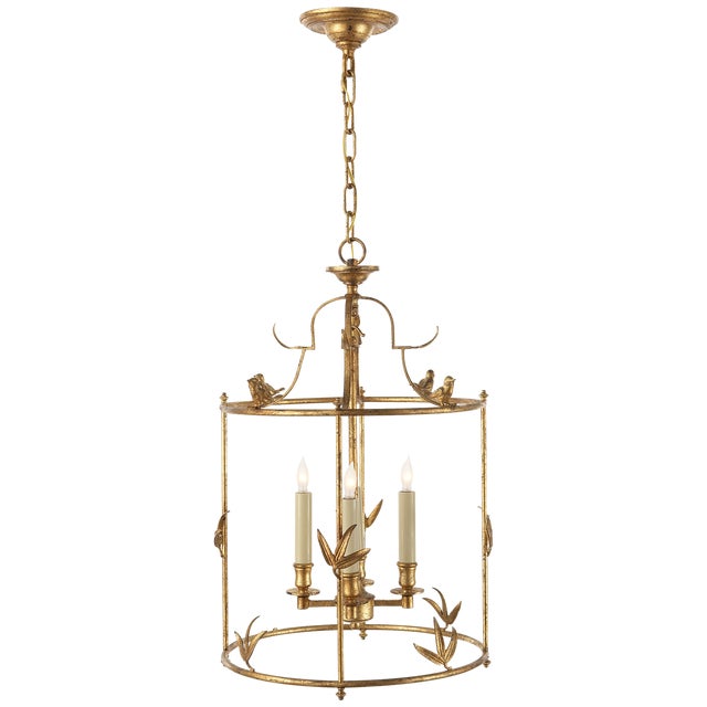Diego Grande Classical Perching Bird Lantern in Gilded Iron Designer: Chapman & Myers Canopy: 5" Round Mounting: Chain...