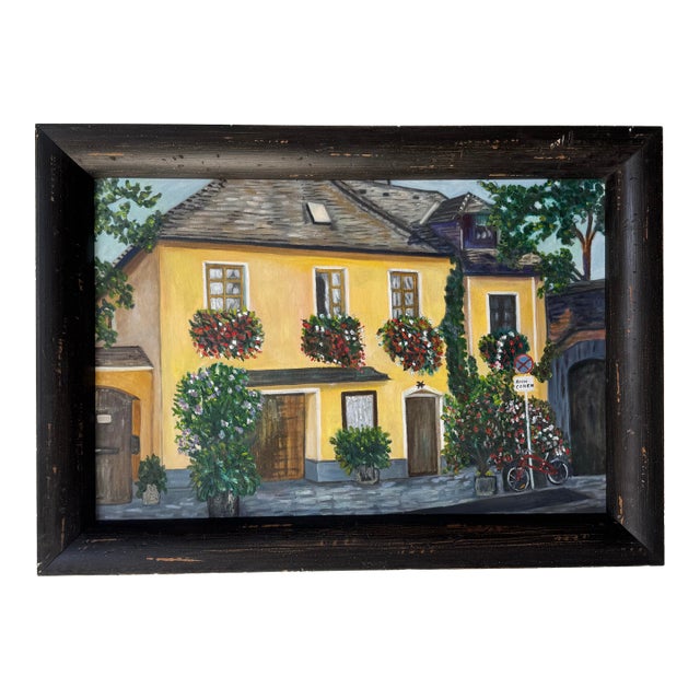 Vintage Ann Cohen Impressionist Town Landscape Oil on Canvas Painting – Wood Framed For Sale