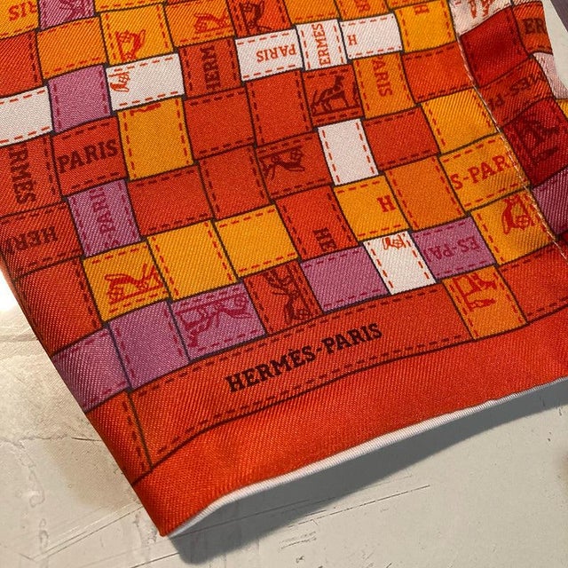 Hermes Orange Bolduc Au Carre Silk Scarf Face Mask For Sale - Image 9 of 9