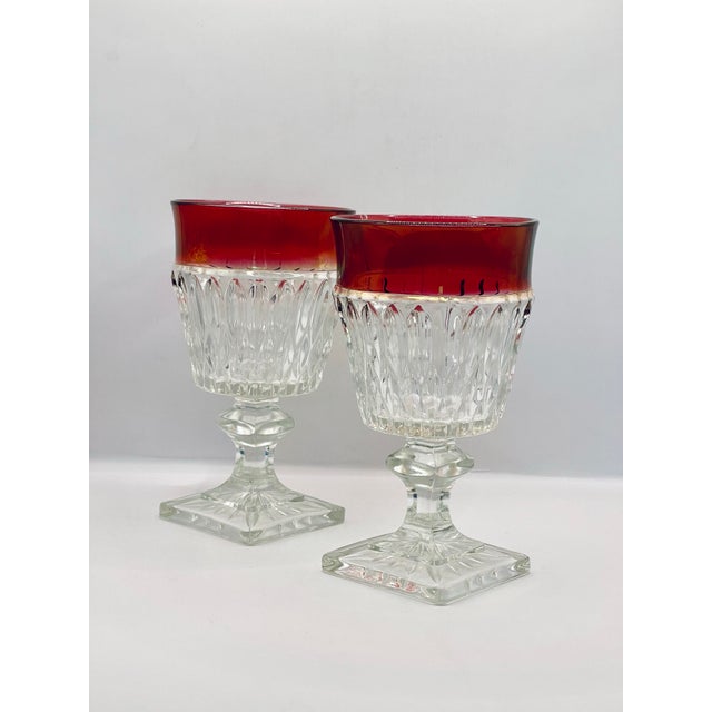 Transparent 1960s Ruby Rimmed Water Goblets- A Pair For Sale - Image 8 of 9