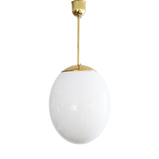 Large Pendant Light in Opal Glass and Brass from Glashütte Limburg, 1980s For Sale