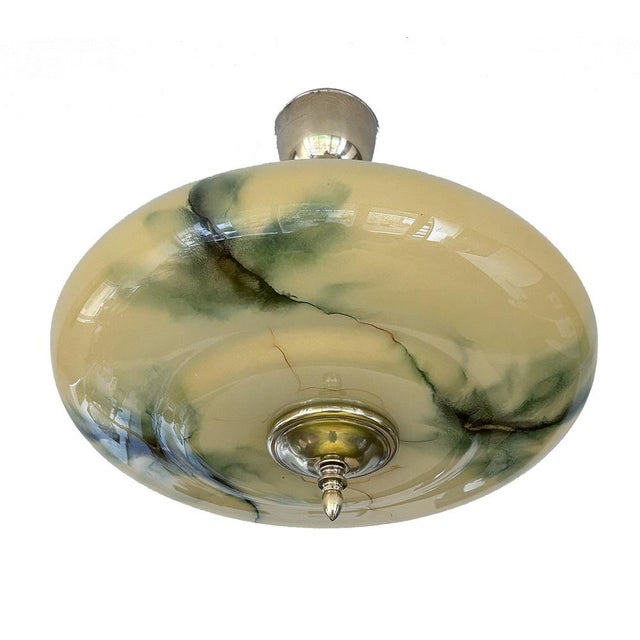 1930s Art Deco Pendant Light in Amber Green Marble Glass, 1930s For Sale - Image 5 of 18
