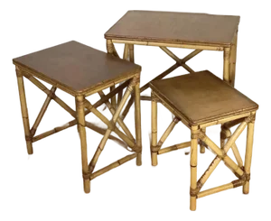 Vintage Set of 3 Nesting Tables Natural Rattan, Early 20th Century
