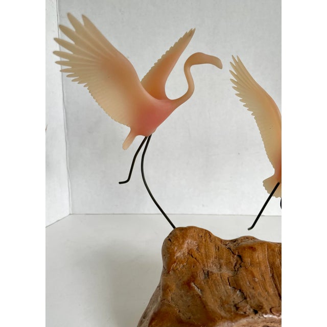 1980's John Perry Pink Flamingos Sculpture on Burlwood For Sale - Image 11 of 11