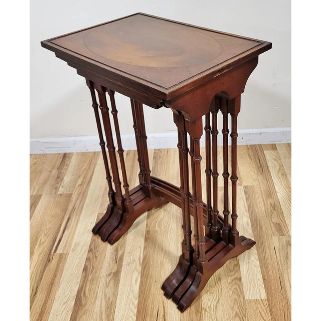 Set of Four English Mahogany Regency Style Bamboo Carved Nesting Tables For Sale - Image 4 of 13