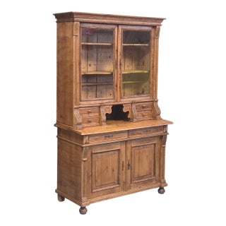 Antique Eastern European Pine Stepback China Cabinet Sideboard Hutch For Sale