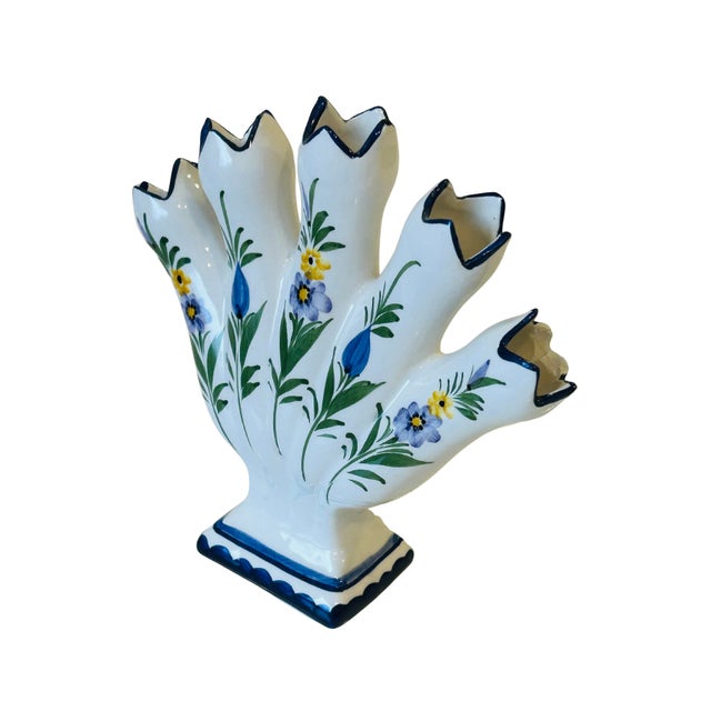 Ivory Vintage Portuguese Hand-Painted Tulipiere Vase For Sale - Image 8 of 9