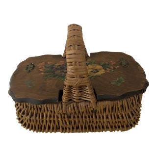 Mid-Century Handcrafted Decoupage Basket For Sale